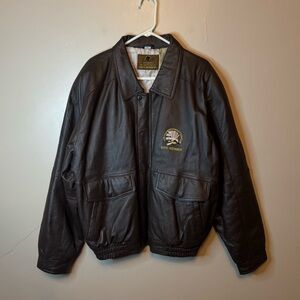VTG Life Members North American Hunting Club Brown Leather Jacket Mens 2XL EUC